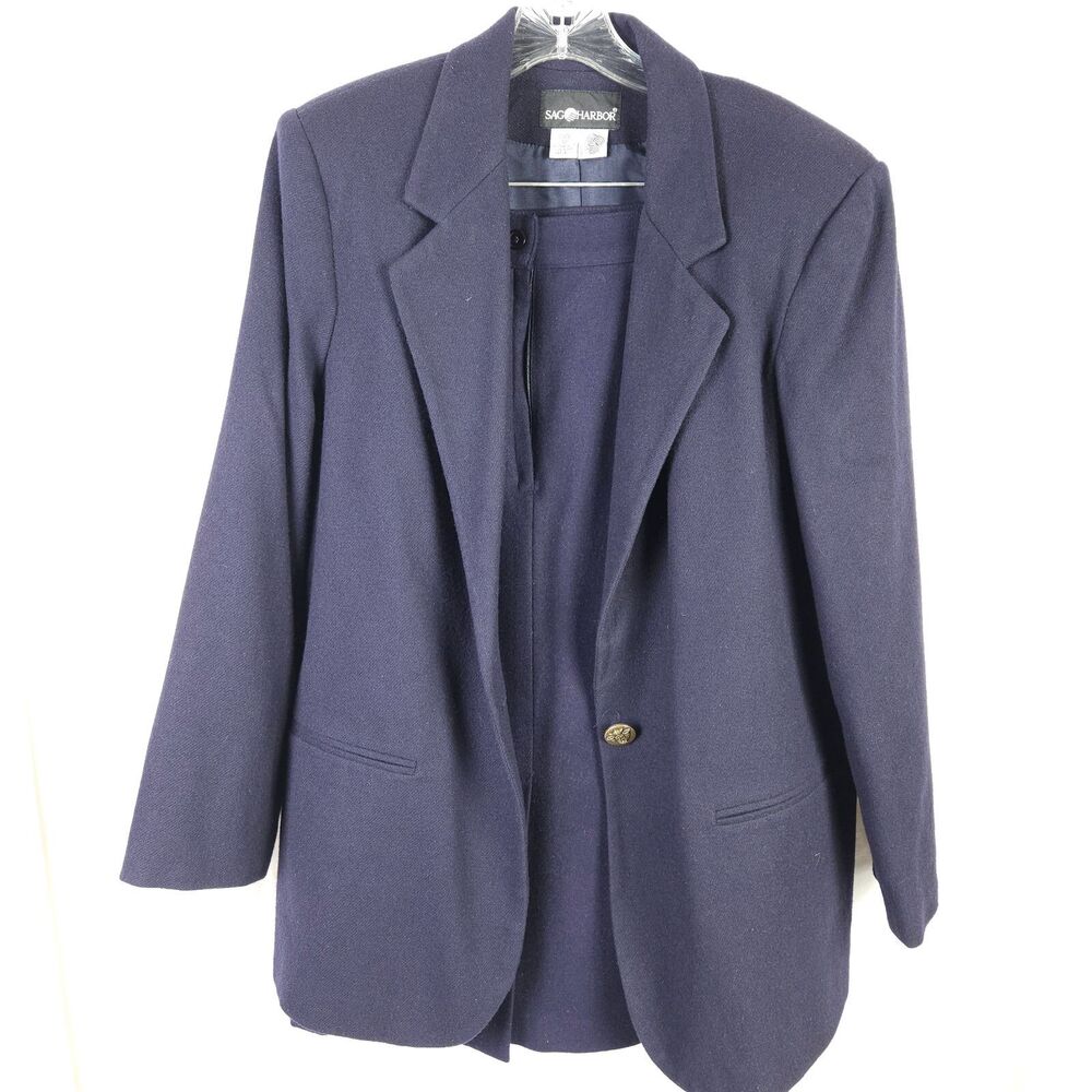 Vintage Sag Harbor Womens‎ Size 12 Navy Blue 2-Piece Wool Skirt Suit